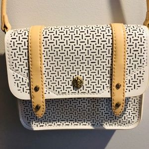 White & Tan Perforated leather Anne Klein Purse